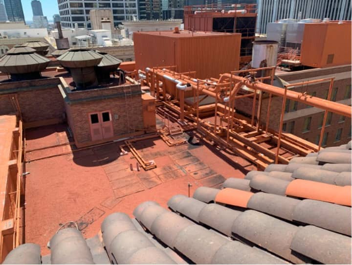 Overview of flat roof and terra cotta tiles 