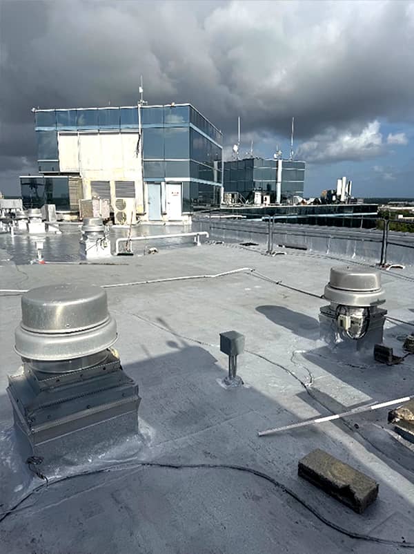 Initial layer of coating in foreground is reinforced with Kevlar 